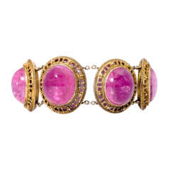 Bracelet with 7 beautiful pink tourmaline cabochons