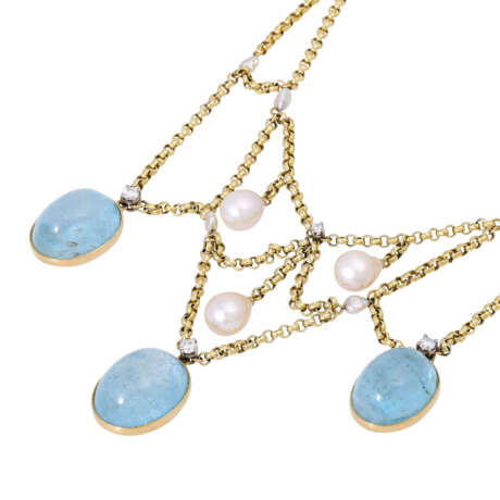 Necklace with 3 oval aquamarine cabochons together ca. 50 ct, - photo 4