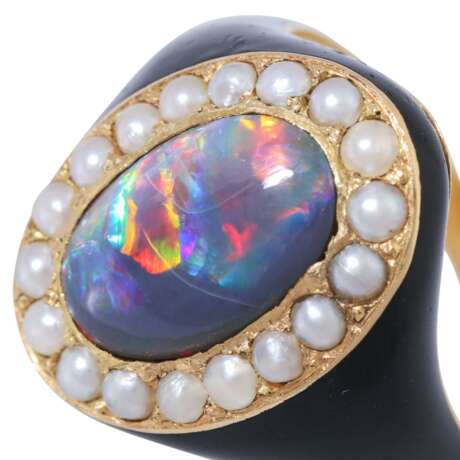 Ring with black opal and small pearls, - фото 5