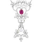 Antique necklace with ruby, oriental pearl and diamonds total ca. 7 ct, - фото 2