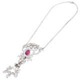 Antique necklace with ruby, oriental pearl and diamonds total ca. 7 ct, - фото 3