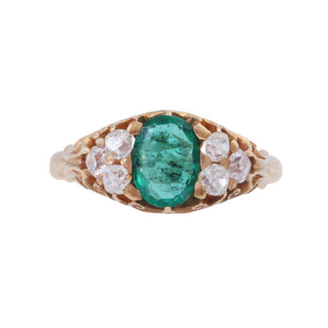 Ring with emerald and old cut diamonds together ca. 0,35 ct, - фото 2