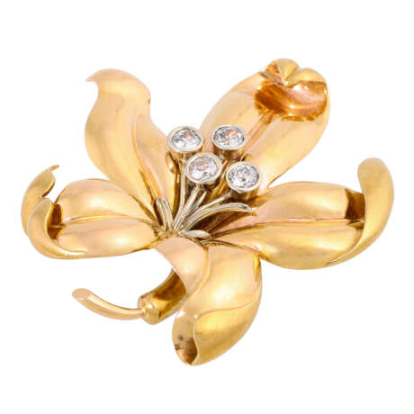CARL BUCHERER Flower brooch with 4 old cut diamonds together ca. 1 ct, - Foto 4