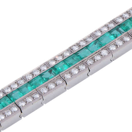 SCHILLING linear bracelet with emerald carrés and diamonds, - Foto 4