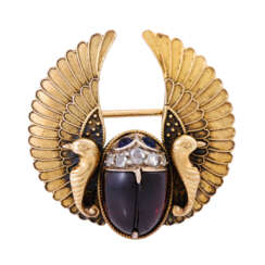 Historism brooch with scarab and peacock motifs,