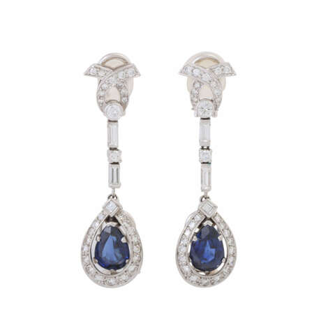 Earclips with sapphire drops add. ca. 4,2 ct and diamonds add. ca. 1,9 ct, - photo 1