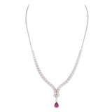 Necklace with pink sapphire drop and diamonds total ca. 3 ct, - Foto 1