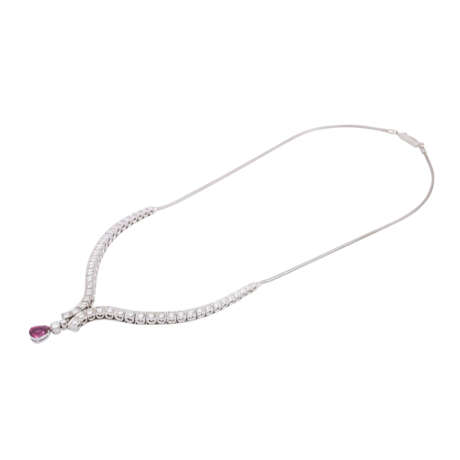Necklace with pink sapphire drop and diamonds total ca. 3 ct, - photo 3