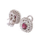 Earrings with fine rhodolites entourée by diamonds total ca. 1 ct, - photo 4