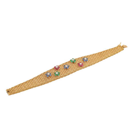 Braided bracelet with flowers of rubies, sapphires, emeralds and diamonds, - фото 4