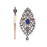 Antique pendant/brooch with sapphire and diamonds total ca. 2,35 ct, - Foto 1