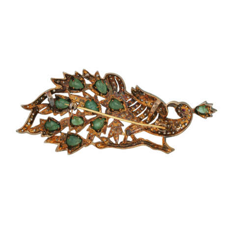 Brooch "Peacock" with emeralds and diamond roses, - photo 2