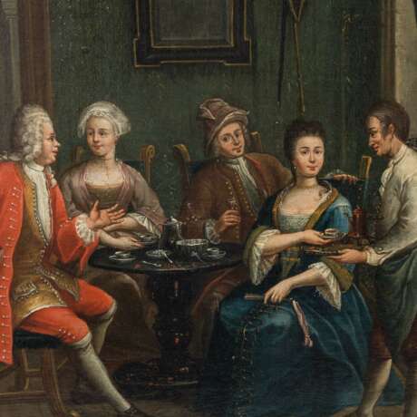 FRENCH SCHOOL OF THE XVII CENTURY "Nobles having coffee in the salon". - Foto 3