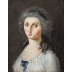 FRENCH SCHOOL OF THE 18TH CENTURY "Portrait of a young woman in white dress and bow in the hair".