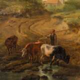 SCHOOL OF XIX CENTURY "Shepherd with cows on the river bank". - Foto 3
