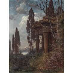KNAB, FERDINAND (1834-1902) "Southern view with ruins of an ancient temple" 1885