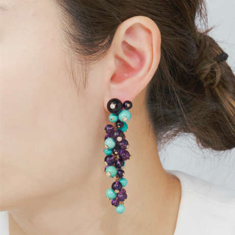 NO RESERVE - CARTIER AMETHYST, TURQUOISE AND DIAMOND EARRINGS - фото 3