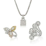 COLOURED DIAMOND AND DIAMOND RINGS AND PENDENT NECKLACE - photo 1