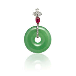 JADEITE, DIAMOND AND RUBY PENDANT