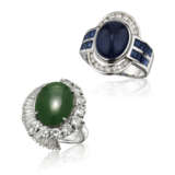 JADEITE AND DIAMOND RING; TOGETHER WITH A SAPPHIRE AND DIAMOND RING - photo 1