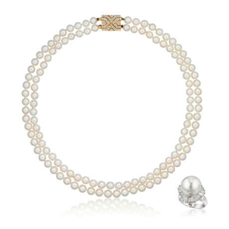 NO RESERVE - CULTURED PEARL AND DIAMOND JEWELLERY SET - фото 1