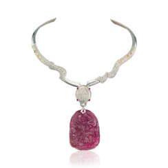 RUBELLITE AND DIAMOND PENDENT NECKLACE, LATE QING