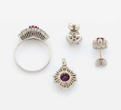 Gemstone-Diamond-Set: Ring, Ear Studs and Pendant - Foto 2