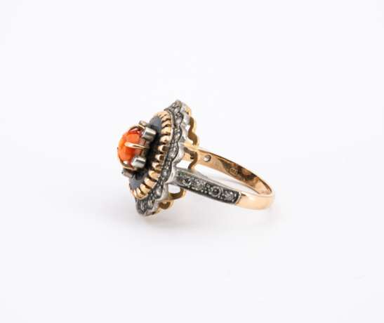 Onyx-coral-diamond set: earrings, ring and pendant - фото 7