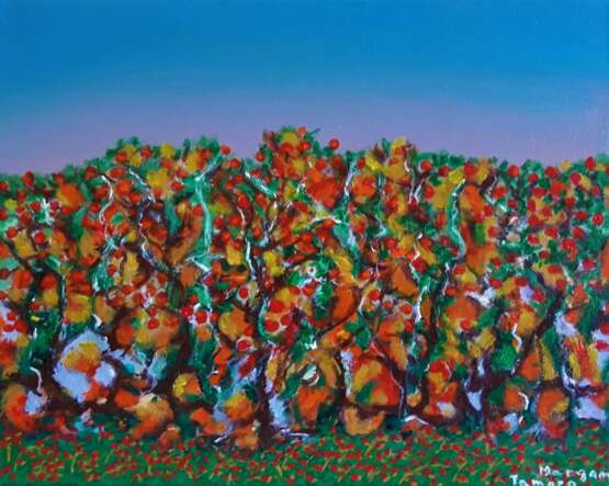 Mosaic. Strawberries and wild apples. Leinwand auf dem Hilfsrahmen Acrylfarbe abstraction Россия Уфа 2023 - Foto 1