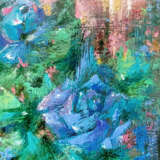 Ölgemälde „Синие цветы в розовом закате“, Leinwand auf dem Hilfsrahmen, Mehrschichtige Malerei, Realismus, Stillleben, Weißrussland, 2023 - Foto 2
