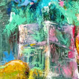 Ölgemälde „Синие цветы в розовом закате“, Leinwand auf dem Hilfsrahmen, Mehrschichtige Malerei, Realismus, Stillleben, Weißrussland, 2023 - Foto 3