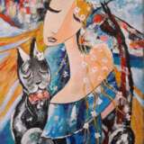 Peinture design «Дама с чёрным котом», Toile sur le sous-châssis, Peinture acrylique, Картина с использованием акриловых красок, Art de genre, Portugal, 2023 - photo 1