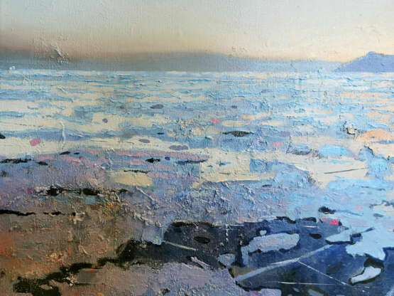 Ледяной закат в Большом Голоустном Canvas on the subframe Oil Impressionism Landscape painting Russia 2022 - photo 2