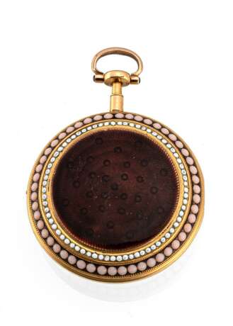 Feine Gold-Email-Taschenuhr mit perlbesetzten Lunetten - photo 2