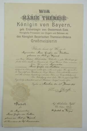Bayern: Theresien-Orden, Kreuz der Ehrendame, mit Verleihungsurkunde für die Majorswitwe Marie Gräfin von Bullion. - Foto 5