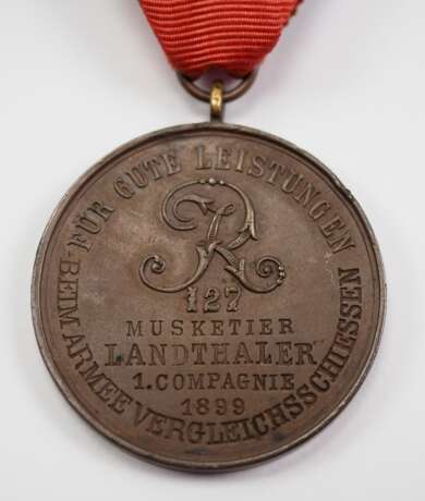 Württemberg: Medaille für Gute Leistungen beim Armee-Vergleichsschiessen des Infanterie-Regiment 127 für einen Musketier der 1. Comp. 1899. - фото 1