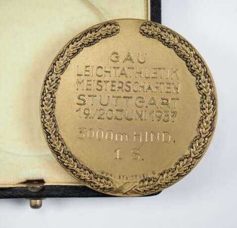 DRL: Gau Leichtathletik Meisterschaften Stuttgart 1937, Medaille 1. Sieger, im Etui. - Foto 2