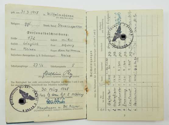 Soldbuch eines Oberleutnant (Kr.O.) des Fallschirm E.u.A. Rgt. 4 Hermann Göring. - photo 5
