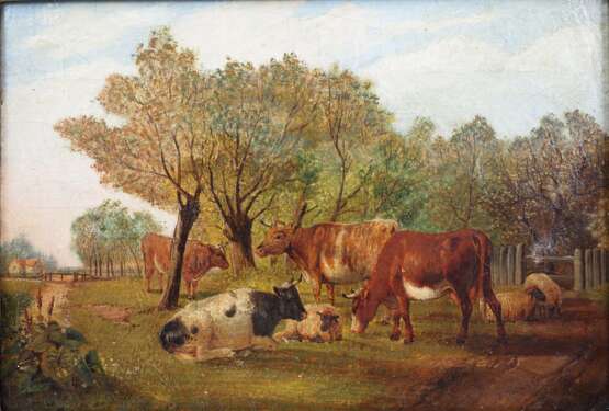 Cooper, Thomas Sidney (1803-1902): Landschaft m. Kühen u. Schafen, 1877. - photo 1
