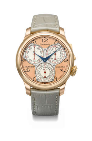 F.P. JOURNE. AN ATTRACTIVE 18K PINK GOLD ERGONOMIC CHRONOGRAPH WRISTWATCH WITH 100TH OF A SECOND, 20TH SECONDS AND 10 MINUTE REGISTERS - Foto 1