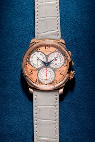 F.P. JOURNE. AN ATTRACTIVE 18K PINK GOLD ERGONOMIC CHRONOGRAPH WRISTWATCH WITH 100TH OF A SECOND, 20TH SECONDS AND 10 MINUTE REGISTERS - Foto 2