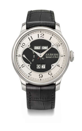 F.P. JOURNE. AN EXCLUSIVE AND ATTRACTIVE PLATINUM AUTOMATIC PERPETUAL CALENDAR WRISTWATCH WITH BLACK DIAL, POWER RESERVE AND LEAP YEAR INDICATOR - Foto 1