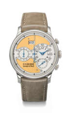 F.P. JOURNE. AN EARLY AND VERY RARE PLATINUM AUTOMATIC FLYBACK CHRONOGRAPH WRISTWATCH WITH BRASS MOVEMENT AND DATE
