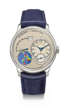 F.P. JOURNE. AN ATTRACTIVE PLATINUM AUTOMATIC DUAL TIME WRISTWATCH WITH DATE AND POWER RESERVE - photo 1