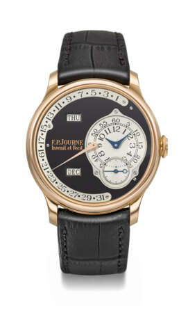 F.P. JOURNE. A RARE AND HIGHLY EXCLUSIVE 18K PINK GOLD AUTOMATIC ANNUAL CALENDAR WRISTWATCH WITH RETROGRADE DATE AND BLACK DIAL - фото 1