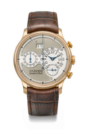 F.P. JOURNE. AN EXTREMELY RARE AND ATTRACTIVE 18K PINK GOLD AUTOMATIC FLYBACK CHRONOGRAPH WRISTWATCH WITH DATE - фото 1