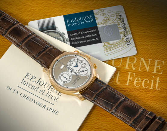 F.P. JOURNE. AN EXTREMELY RARE AND ATTRACTIVE 18K PINK GOLD AUTOMATIC FLYBACK CHRONOGRAPH WRISTWATCH WITH DATE - фото 3