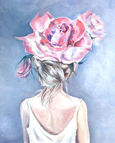 Blonde girl with roses Масло на холсте на картоне Ölgemälde Abstrakte Kunst женский образ Kasachstan 2023 - Foto 1