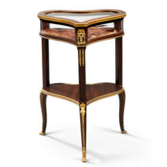 A FRENCH ORMOLU-MOUNTED MAHOGANY HEART-SHAPED VITRINE TABLE