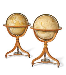 A PAIR OF WILLIAM IV TWENTY-ONE INCH TERRESTRIAL AND CELESTIAL LIBRARY GLOBES